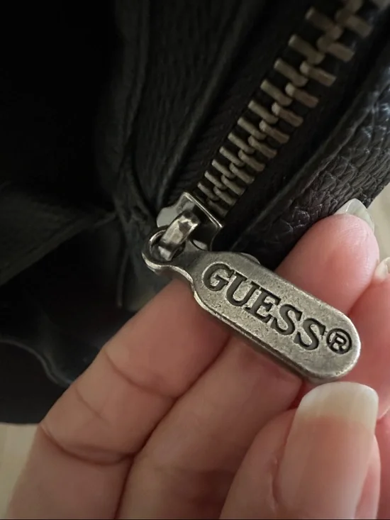 Black faux leather GUESS Backpack with Rainbow Question Mark Graphic - Picture 3 of 10